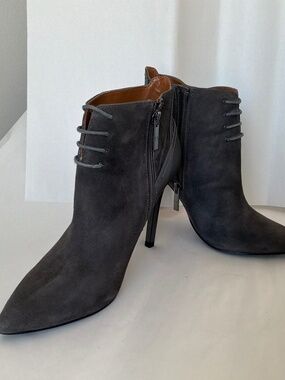 H by Halston “Irene” Grey Suede Stiletto Ankle Boots - Size 7